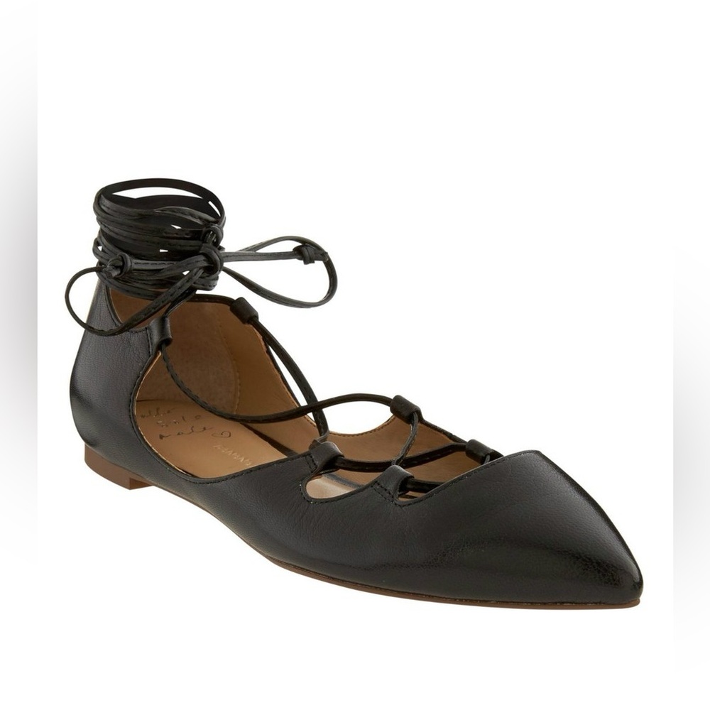Banana Republic Allie Patent Leather Lace-Up Ballet Flats Black Size 8.5 - Picture 2 of 10